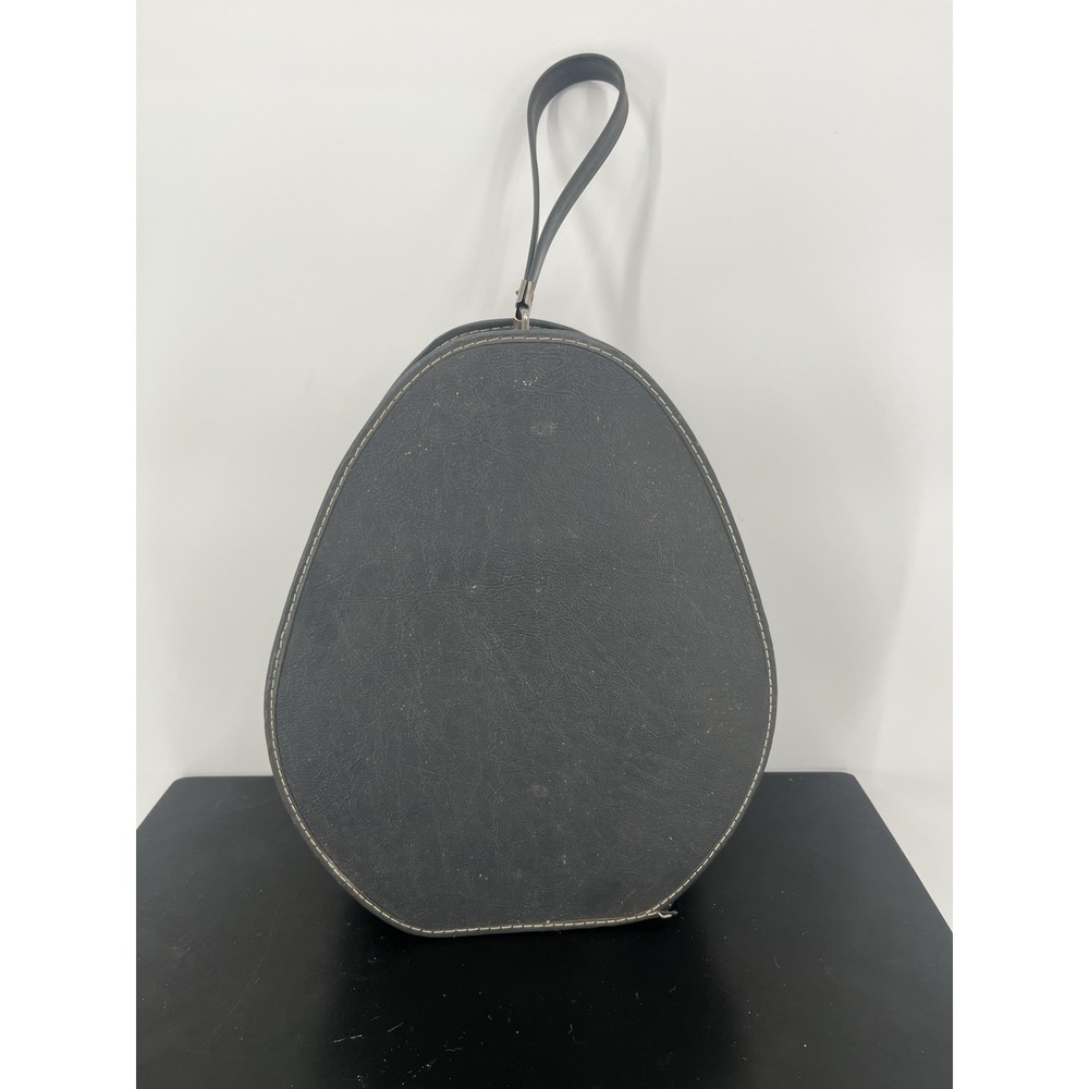 Vintage Train Case Suitcase Oval Teardrop Egg Shape Zipper Closure Handle Gray